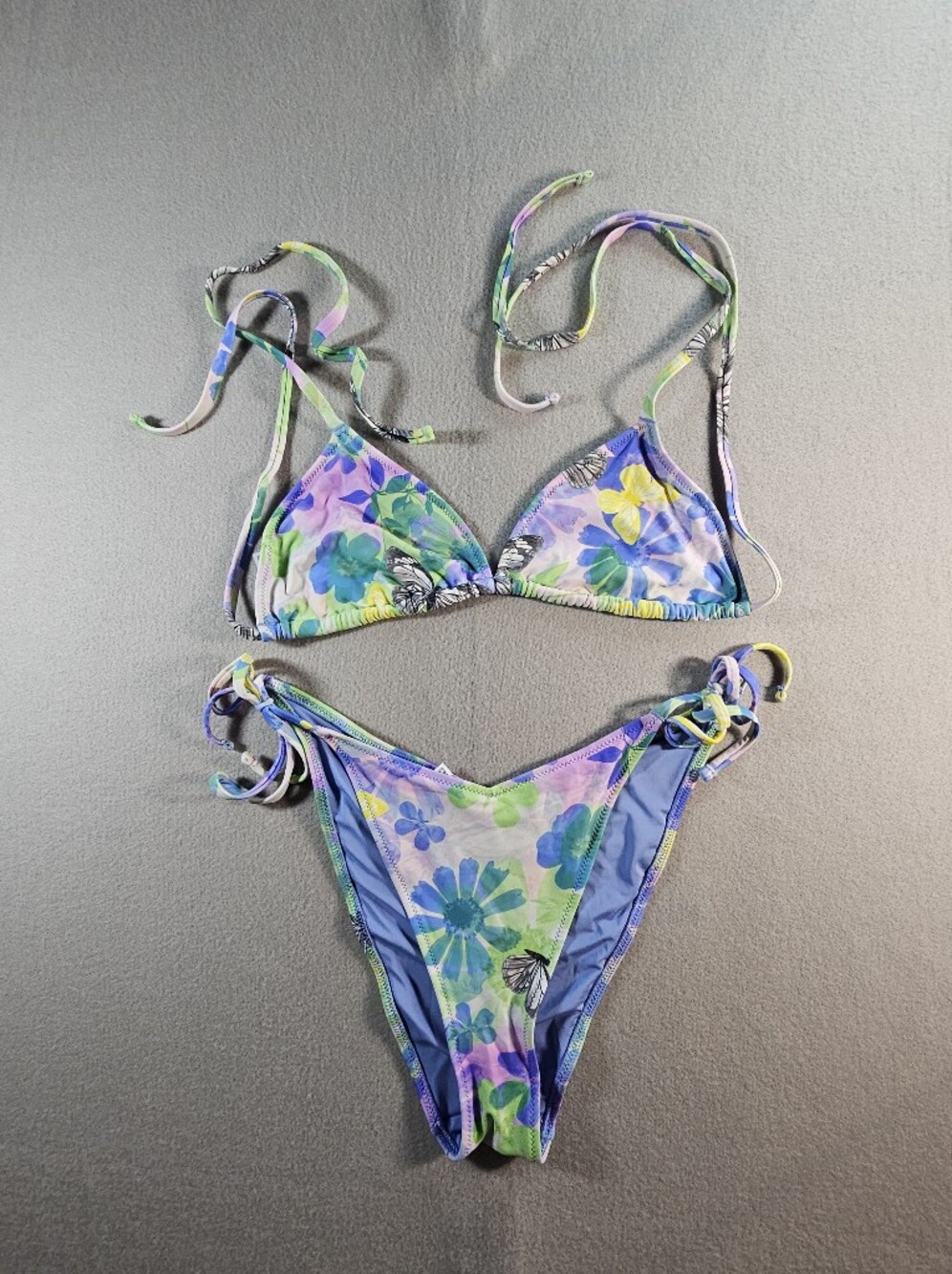 Aerie Pastel Blue Floral Triangle Bikini Set Size M